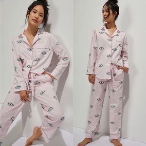 Anthropologie Pink Eye Print Pajama Set